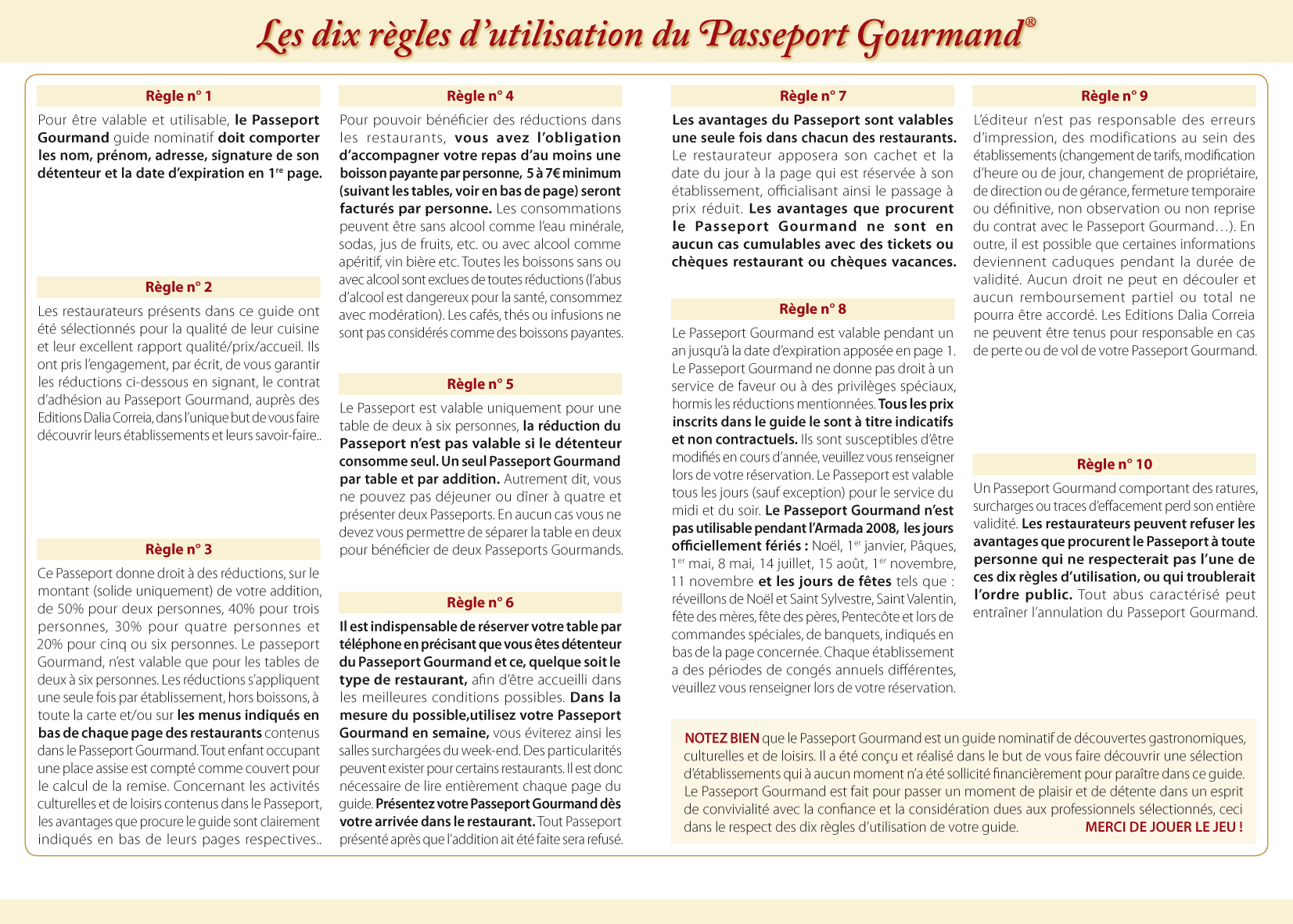 Regle d'utilisation du Passeport